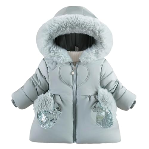 Toddler Girls Long Parka Jacket with Fur Hood, Winter Warm Puffer Coat Kids Padded Hooded Windbreaker Overcoat