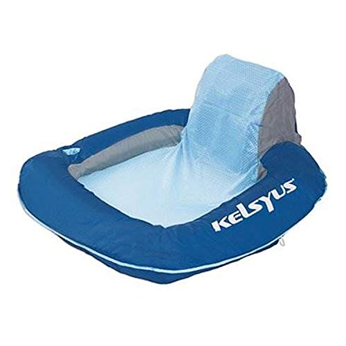 Kelsyus Floating Swimming Pool Lounger Inflatable Chair W/Built-In Cup Holder & Clip, Blue (2 Pack) #TOP7