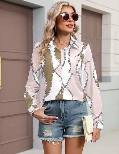 HOTOUCH Womens Button Down Blouse V Neck Long Sleeve Shirts Work Tops - image 4