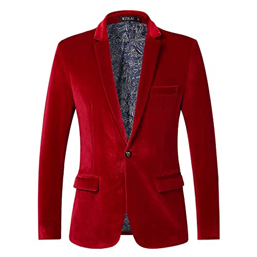 WZIKAI Men's Velvet Blazer Slim Fit Suit Jacket