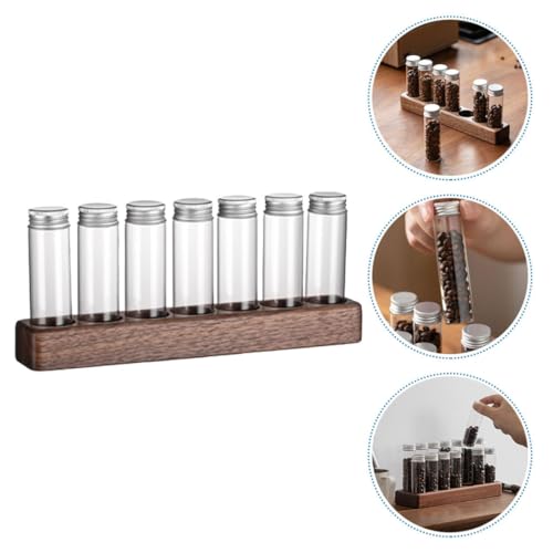 Tuberías de vidrio para almacenamiento de café con soporte de madera miniatura 3