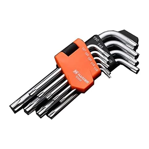Edward Tools Harden Star Key Wrench Set - Hardened Chrome Steel Screwdriver Set with Organizer Clip - Straight or L - T10 T15 T20 T25 T27 T30 T40 T45 T50 (Short) Cover