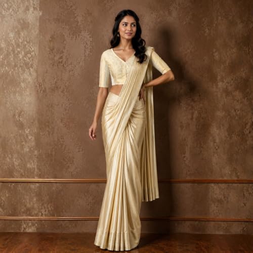 Image of Studio Shringaar Women's Brocade Side Stretch (Smocked) Readymade Saree Blouse