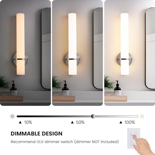 Image of AIJIASI Brushed Nickel Bathroom Sconces Wall Lighting 18W LED Dimmable Vanity Light Fixture, 2700K-5000K Indoor Modern Wall Light Fixtures for Bedroom Living Room Mirror Hallway Porch 18 inch