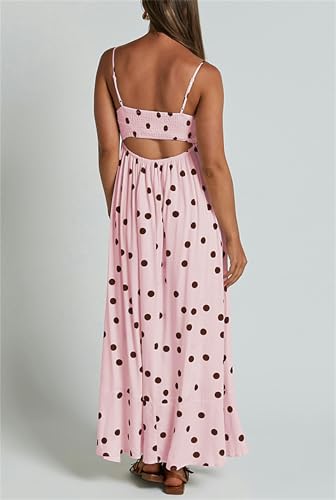 Image of Yuemengxuan Boho Maxi Dresses for Women Spaghetti Strap Flowy Smocked Long Dress Casual Summer Vacation Beach Maxi Dress
