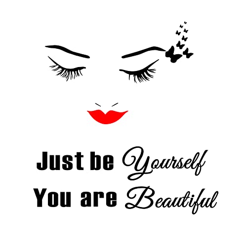Uilmniy Beauty Salon Butterflies Eyes Eyelashes Wall Decor Sticker Red Lips Make Up Store Decor Just Be Yourself You Are Beautiful Motivation Quote Bedroom Living Room Wall Decoration Mural Afn46 #TOP10