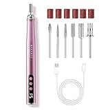 Makartt Pen-Shaped Rechargeable Nail Drill for Beginners: 25,000 RPM Cordless Electric Nail File with 5-Speed LED Display, Lightweight Quiet E File Kit for Gel Polish Removal, Home Travel Use (Pink)