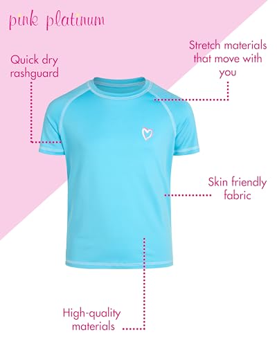 Image of Pink Platinum Girls Rash Guard Shirt - 2 Pack UPF50+ Sun Protection Quick-Dry Swim Shirt Short Sleeve Rash Guard for Girls