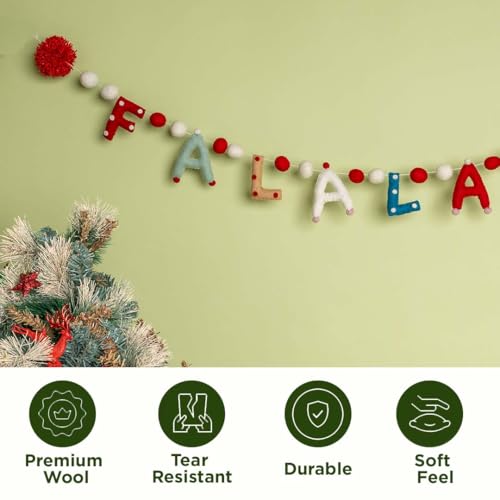 Image of Folkulture Christmas Garland for Mantle Decorations, 72 Inches Wool Felt Ball Garland for Xmas Party, Holiday Home Decor & Wall Decorations, Easy to Hang Garland Christmas Decor (Falala)