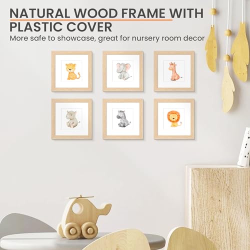 Image of upsimples 6x6 Picture Frame Solid Wooden, Nursery Decor, 1Pack Natural | 100% Solid Wood, Fit 4x4 with Mat and 6 x 6 Square Photo, Wall Decor or Tabletop Display, Safe For Nursery Kids Room