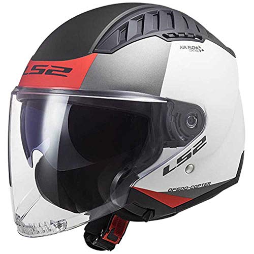 LS2 Copter Urban Casco de Moto, Unisex, Mate-Rojo Blanco, XL