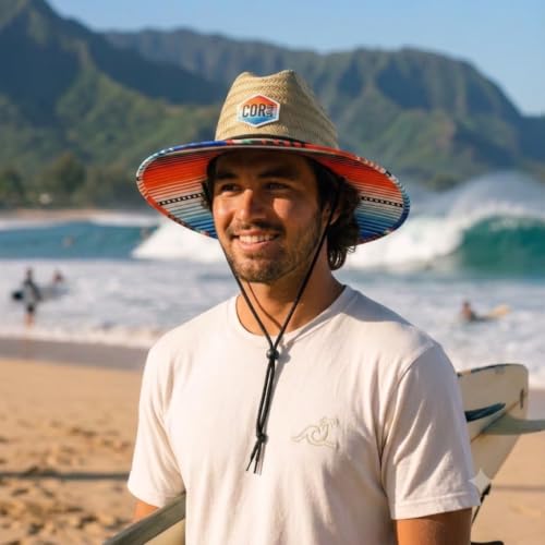 Image of COR Surf Straw Hats for Men and Women Classic Lifeguard Sun Hat with UPF 50+ Cloth Printed Under The Beach Hat