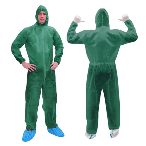 RAYGARD Colorful Disposable Coverall, PP Hazmat Suits with Hood and Elastic Cuffs for Spray Painting Industrial (Dark Green, Large)