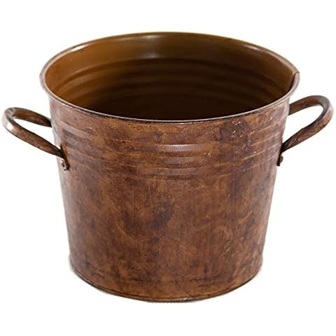 Gardener Select (VB5126SP-GD Rustic Round Bucket Planter - Modern Indoor & Outdoor Decorative Flower Pot/Box w/Handles (8 Inch, Rusty) Cover