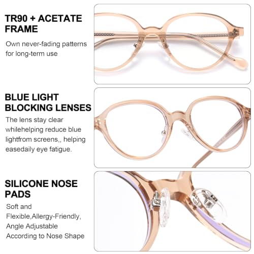 Image of Dollger Blue Light Blocking Glasses For Woman Men TR90 Retro Round Computer BlueLight Glasses Clear Lens Non-Prescription Transparent tea
