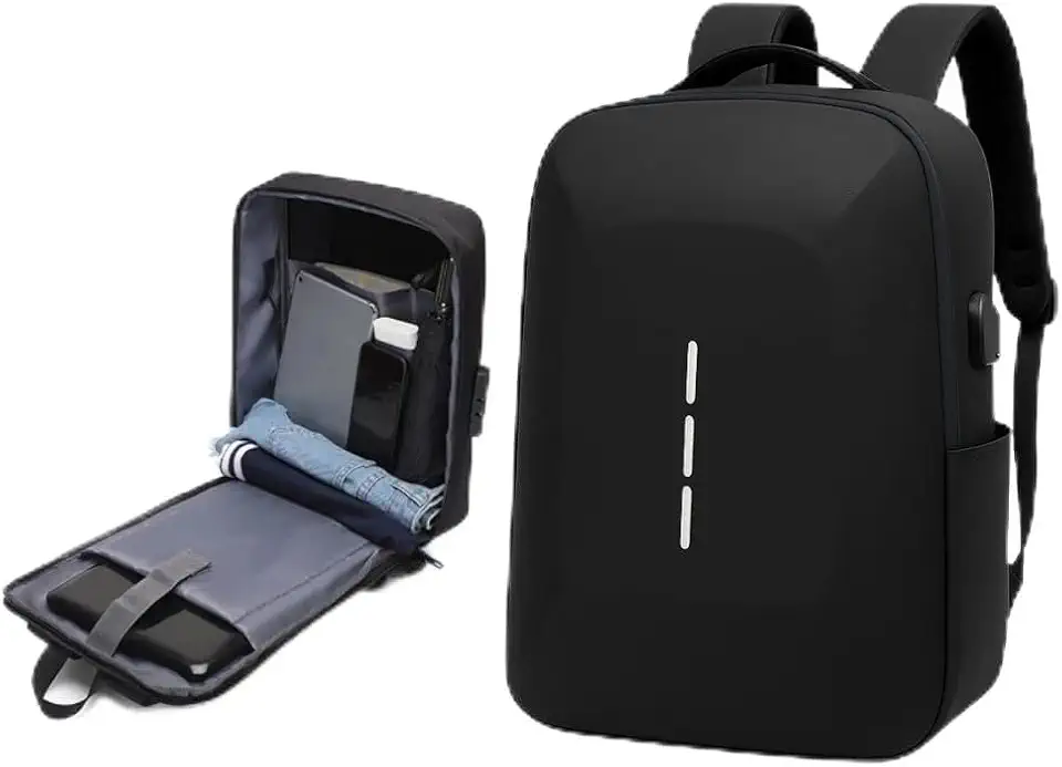 Mochila Executiva Rígida 25L Impermeável Antifurto com Entrada USB e Cadeado Compartimento para Notebook 15,6 Polegadas Oxford Reforçada Viagem Trabalho Universitária Costas Anatômicas (Preto)