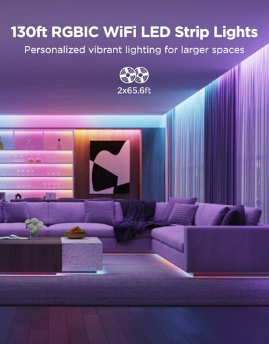 Image of Govee 131.2ft RGBIC LED Strip Lights, Smart LED Lights Work with Alexa and Google Assistant, LED Lights for Bedroom WiFi App Control Segmented DIY Multiple Colors, Color Changing Light, 2 x 65.6ft