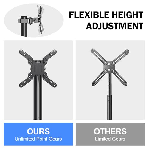 Image of XINLEI Mobile TV Carts, Rotating Rolling TV Stand on Wheels for 13-50 inch Flat /Curved TVs Height Adjustable 30 Tilt Floor TV Stand Portable Monitor Stand Holds up to 44lbs Max VESA 200x200mm ML1350