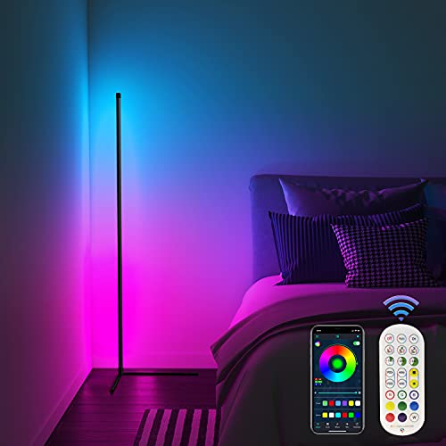 Fntek LED RGB Corner Floor Lamp, Color Changing Corner LED Light with Remote, Bluetooth APP Control Corner Lamp, 60" Standing Corner Lighting, Mood Corner Lights for Living Room, Bedroom, Party