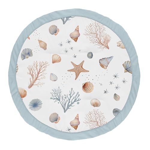 Image of Sweet Jojo Designs Ocean Seashells Boy, Girl, Unisex/Gender Neutral Baby Play Mat Tummy Time Activity, Toddler Floor Infant Playmat - Nautical, Beach Theme, Watercolor, Starfish, Coastal, Aquatic, Sea