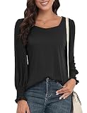 Opinscy Damen Bluse Spitze Tunika Festliche Blusen Lange Rüschenärmel Oberteile Für Frauen Rüschenbluse Tuniken Blusenshirt Schwarz X-Large