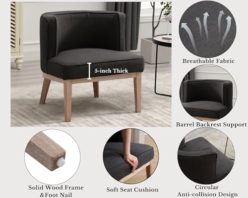Barrel Chairs Set of 2 Mid Century Modern Accent Chair with Wooden Legs Upholstered Reading Arm Linen Fabric Waiting Room Round Side Chairs for Small Spaces Living Room Bedroom Office, Charcoal - Image 5