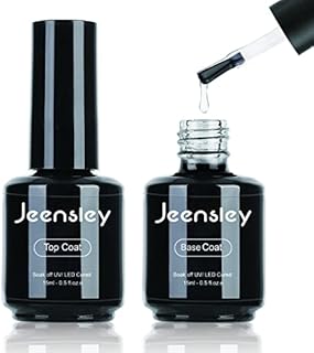 Jeensley Gel Nail Polish Top Coat and Base Coat Set 15ml each Bottle Cured by UV LED Lamp Home Nail Art DIY Glossy Finish Shine Manicure Gifts