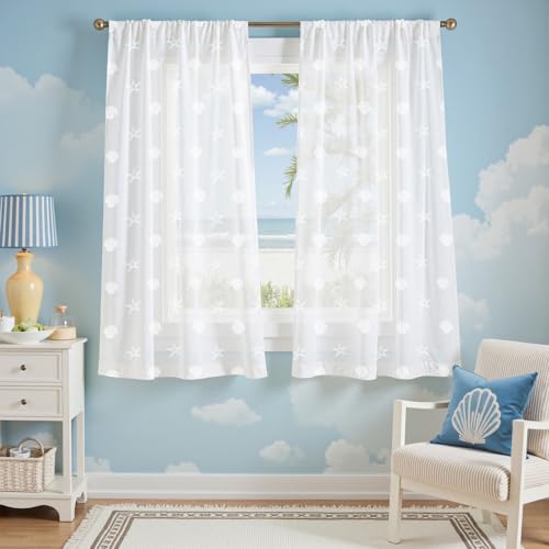 Vangao White Sheer Curtains for Living Room Coastal Themed Curtains for Bedroom Nursery Beach Cabin...