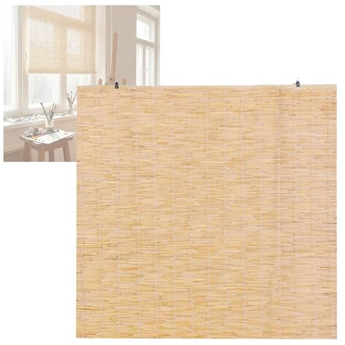 Cortina de Madera Natural，persianas Romanas Elevadoras，Estores Enrollable De Sombra，Retro Decoración，para Dar Sombra, protección Solar o escurecer Puertas o Ventanas
