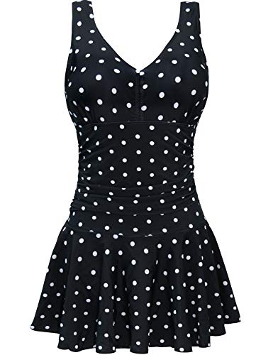 AONTUS Plus Size Vintage One Piece Swimsuits with Tummy Control Boy Shorts for Women Retro Swimwear Removable Soft Padding3