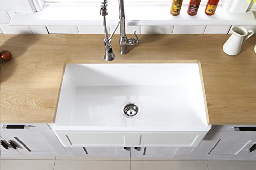 Kingston Brass Gkfa331810Ds Arcticstone Solid Surface White Stone Apron Front Farmhouse Single Bowl Kitchen Sink, 33" X 18" X 9-9/16", Matte #TOP3
