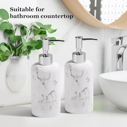 Ymxyjm YMX-ST24306W2-WGF 2Pcs/Set Hand Soap Dispenser Sets - 10.8Oz Refillable Resin Liquid Soap Dispensers With Rust-Proof Pump For Bathroom Countertop Or Kitchen, Marble White thumb #2