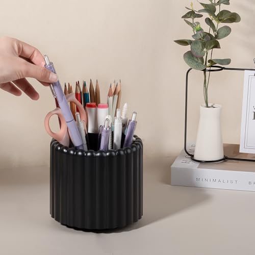 Image of Anyoifax 360 Rotating Pen Holder 7 Slots Desk Organizer Removable Pencil Cup Plastic Art Supplies and Accessories Desktop Storage Box Caddy for Office, School, Home (Black)