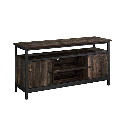 Sauder Steel River Metal & Wood Credenza with Doors, for TVs up to 60″, Carbon Oak