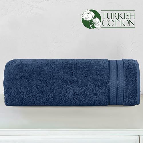 Image of Elegant Comfort Three Line Popcorn Towel Set for Bathroom 35 x 70 inches, Premium Hotel Quality 1-Pack Jumbo Towels, 100% Turkish Cotton, Soft and Durable, Quick Dry and Highly Absorbent, Navy Blue