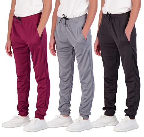 Real Essentials 3 Pack Boys Girls Youth Active Teen Mesh Boy Sweatpants Joggers Running Basketball School Track Pants Athletic Workout Gym Apparel Training Jogger Fit Kid Clothing Casual Pockets cover