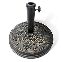KEPLIN 12kg Cast Iron Effect Parasol Base with Floral Pattern – Heavy Duty Metal Garden Patio Furniture Stand for Umbrella, Canopy, Gazebo, Awning etc. – Diameter 45mm (12, Bronze)