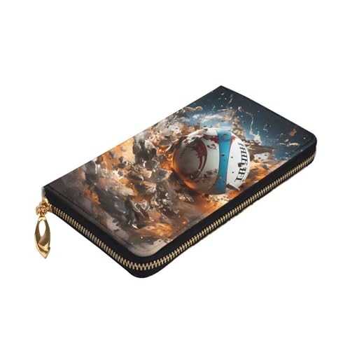 Rugby on Fire Picture Leather Long Clutch Wallet for Fashionable Girls and Women - Durable, Stylish, and Functional, Black, One Size3