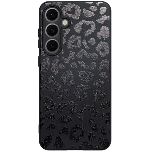 MEGANTREE Cute Phone Case Compatible with Samsung Galaxy S24 FE, Leopard Aesthetic Art Pattern Print Cases, Black Soft TPU Matte Finish Anti Fingerprint Anti Shock Cover for Girls Women