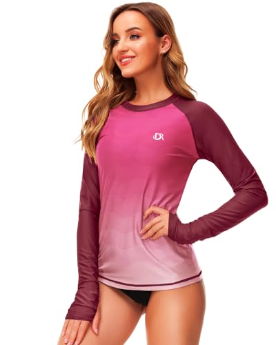 Image of Deerose Womens Gradient Rash Guard UPF 50+ Swim Shirts Surfing Top with Thumb Hole