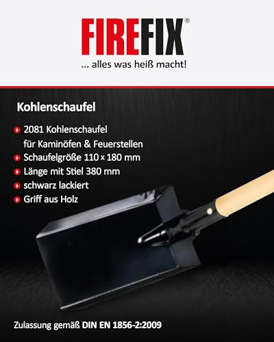 FIREFIX 2081 Kohlenschaufel 110x180 mm I Kaminzubehör I Länge mit Stiel 380 mm I Ascheschaufel mit Holzgriff I Kaminschaufel aus Stahlblech schwarz lackiert – Bild 3