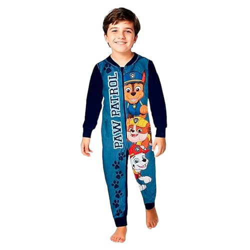 United Labels Paw Patrol Jumpsuit für Jungen, Blau, 122-128, Fleece Overall Langarm, Einteiler Schlafanzug, Kuschelanzug für Kinder