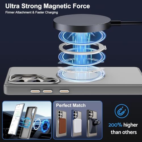 Image of DIZORO TPU Magnetic 360 Ring Stand Case Fit for Samsung Galaxy S24 Ultra Case, Compatible & Wireless Charging,Military Grade Drop Tested,Translucent Hard kick Back Cover (Grey)