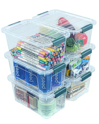 Image of Storage Bins with Lids 6 Pack Clear Storage Containers, 7 Quart Stackable Plastic Containers with Secure Buckle Latch, Durable Storage Box Organizer for Pantry, Closet, Office & Classroom, Blue