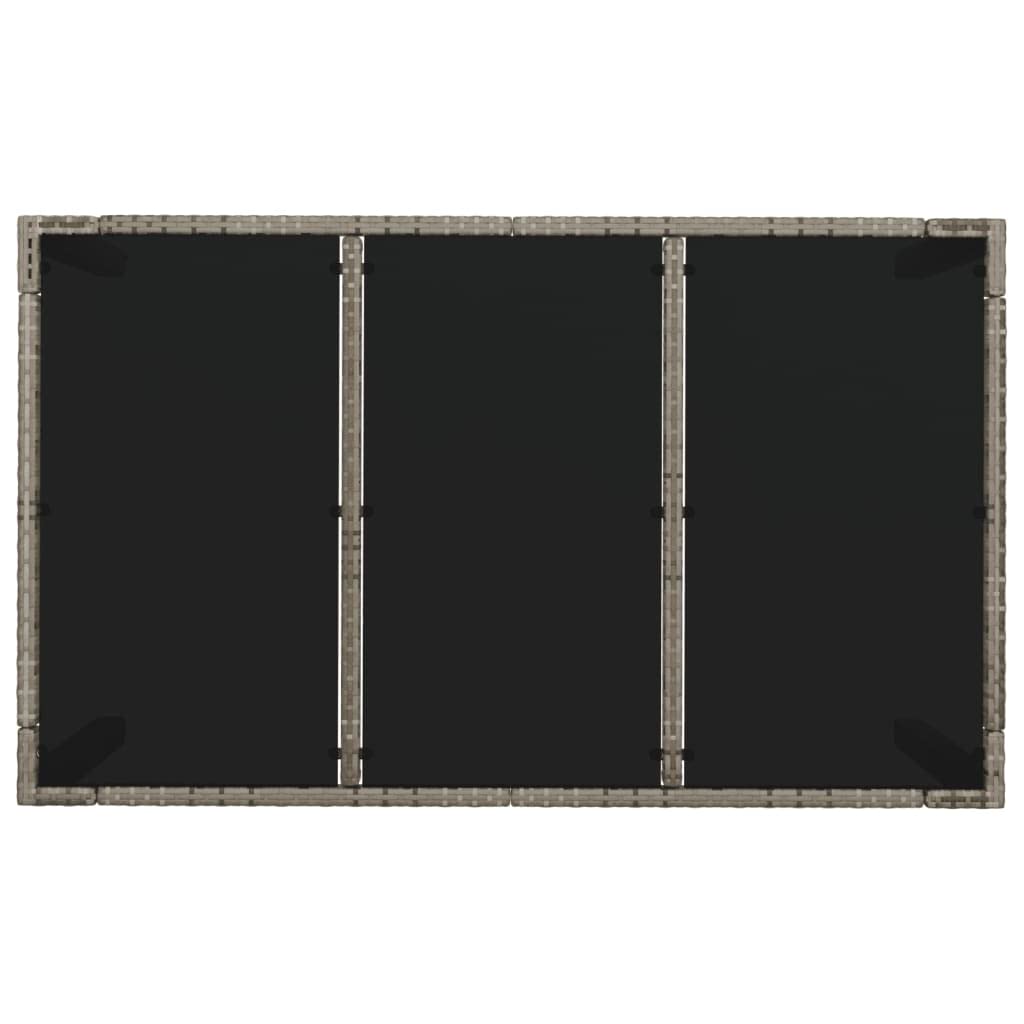 Mesa de jardín con tablero de cristal gris, 150 x 90 x 75 cm, polirratán, mesa de jardín para terraza con marco de acero pulverizado y placa de cristal duro, fácil de limpiar y resistente al