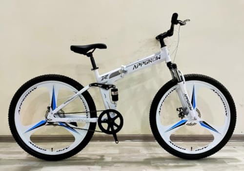 Image of App Grow Foldable Cycle White Dual disc Dual Suspension with Magnesium Alloy Wheels in Single Speed (Non Gear Cycle)