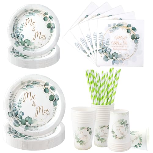 Aitsite 100 Stück Pappteller Hochzeit Set, Eukalyptus Partyteller...
