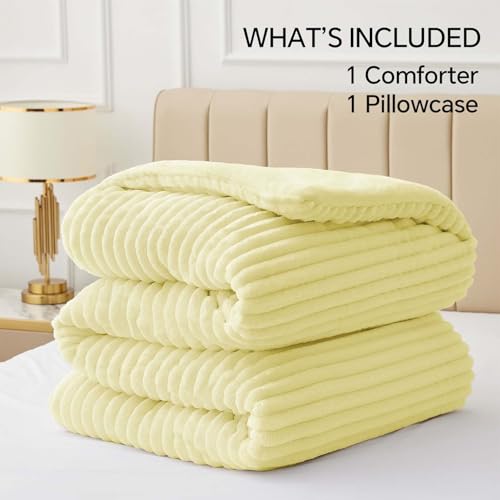 BEDELITE Fleece Twin Comforter Set -Super Soft & Warm Fluffy Transparent Yellow Bedding, Luxury Fuzzy Heavy Bed Set for Winter with 1 Pillow case
