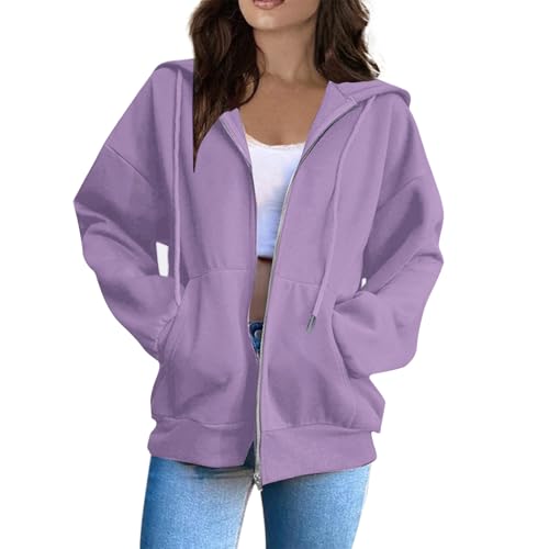 OIOLOYJM Zipper Hoodies for Women Long Sleeve Oversized Sweatshirts Y2k Drawstring Soft Jacket 2025 Fall Fashion with Pockets
