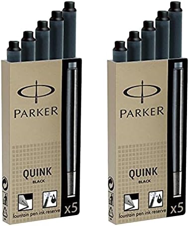 Parker Quink Permanent Ink Fountain Pen Refill Cartridges, 10 Black Ink Refills (3011031PP)